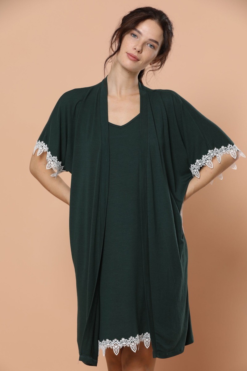 Σετ Ρομπα Νυχτικο Siyal Viscose Forest Green Κυπαρισσί XL