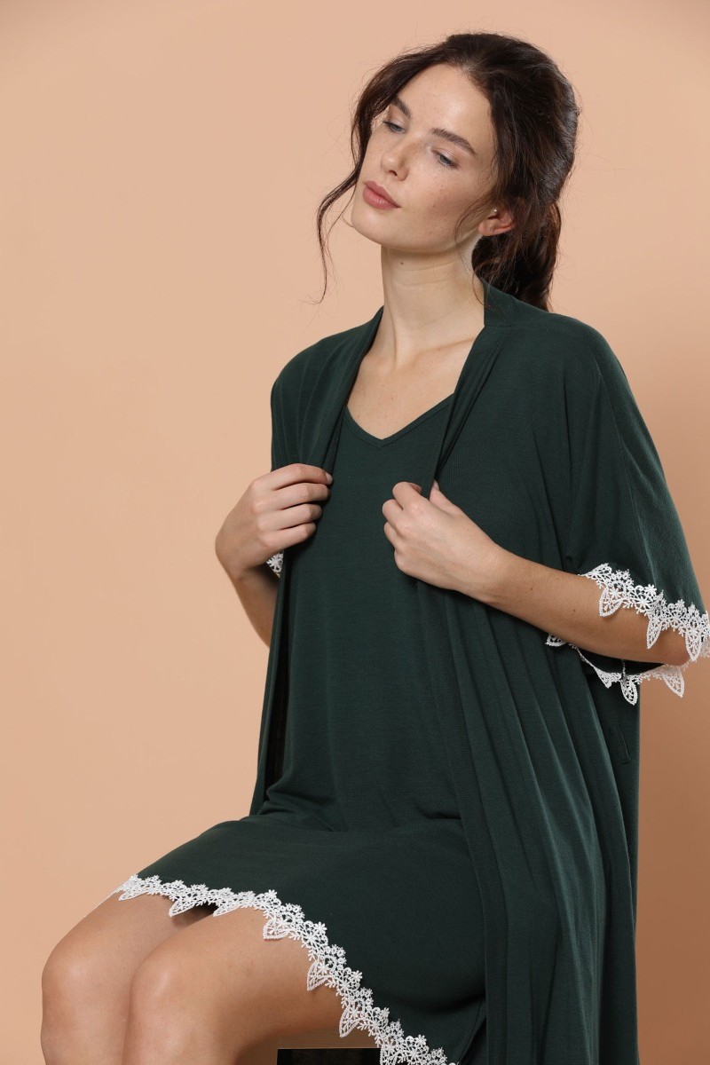 Σετ Ρομπα Νυχτικο Siyal Viscose Forest Green Κυπαρισσί XL