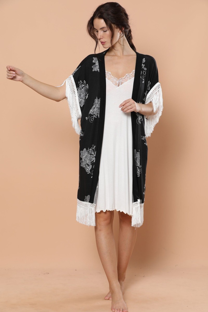 Σετ Ρομπα Νυχτικο Siyal Viscose Kimono Μαύρο S