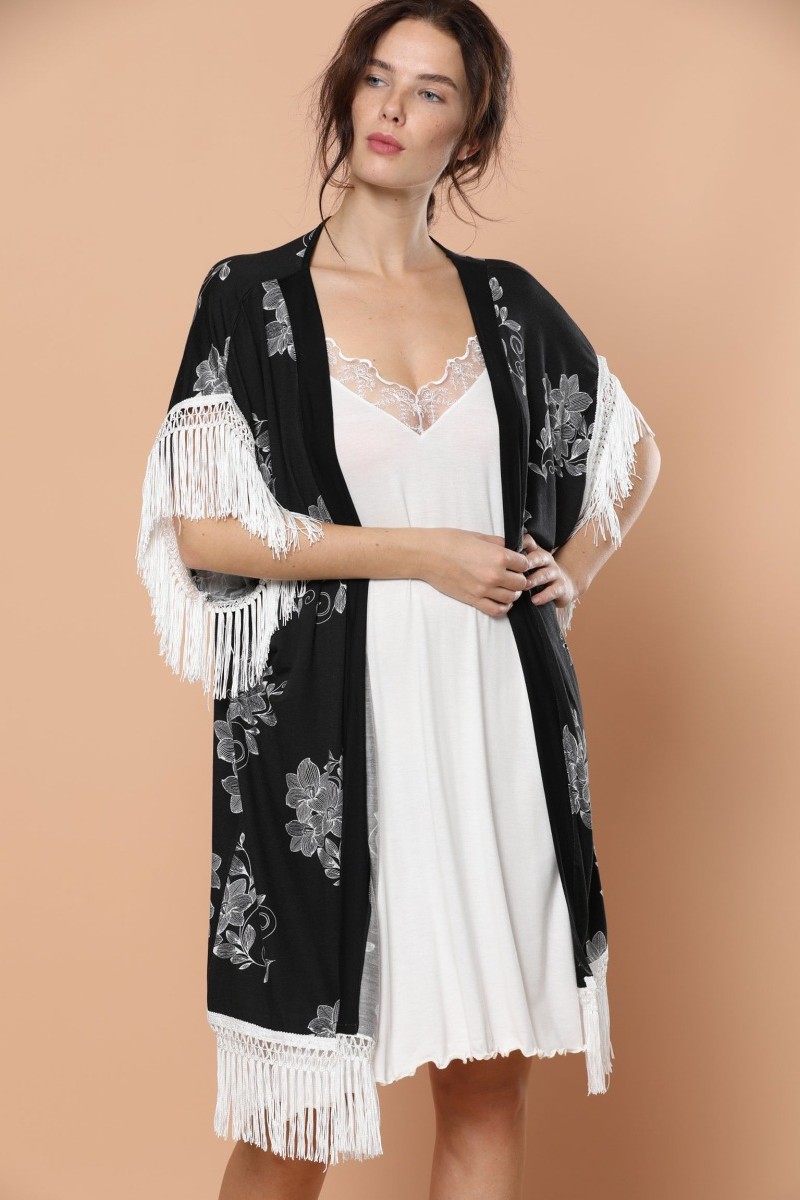 Σετ Ρομπα Νυχτικο Siyal Viscose Kimono Μαύρο S