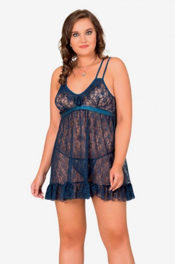 Babydoll Δαντελενιο Cherry & Blue Μπλε XXL