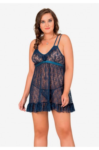 Babydoll Δαντελενιο Cherry & Blue Μπλε XXL