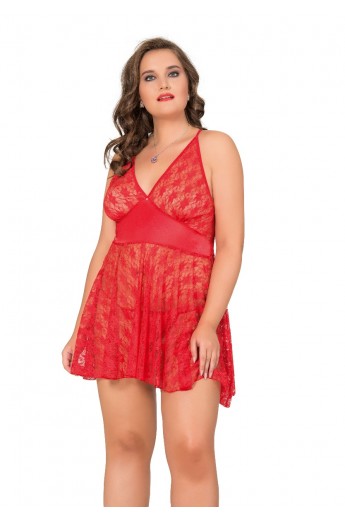 Babydoll Δαντελενιο Με Εσωρουχο Dena Κόκκινο 3XL