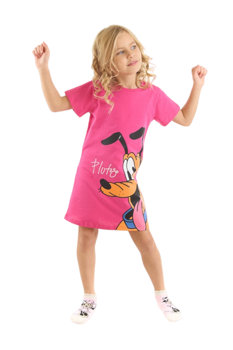 Φόρεμα για κορίτσι βαμβακερό κοντομάνικο φούξια Pluto Φούξια 3 (2-3 ετών)