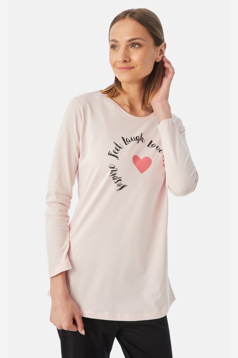 Minerva Γυναικεία Πυτζάμα με Boyfriend T-shirt & Chino Παντελόνι Ροζ Ροζ M