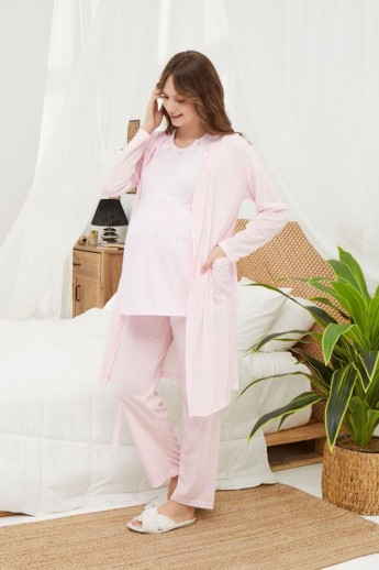 Πιτζάμα εγκυμοσύνης με ρόμπα Pijamood Baby Pink Ροζ L