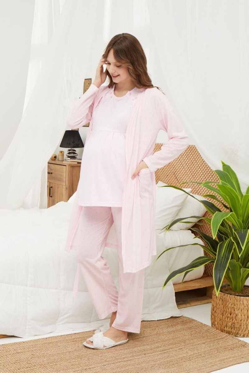 Πιτζάμα εγκυμοσύνης με ρόμπα Pijamood Baby Pink Ροζ L