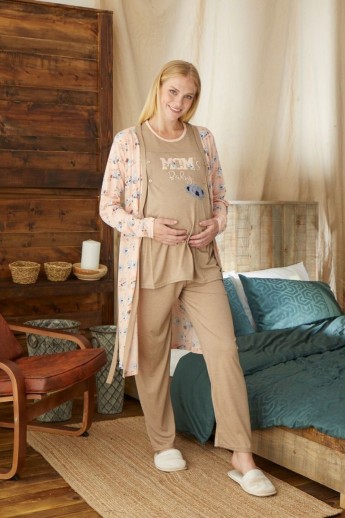 Πιτζάμα εγκυμοσύνης με ρόμπα Pijamood Mom's Baby Μπεζ L