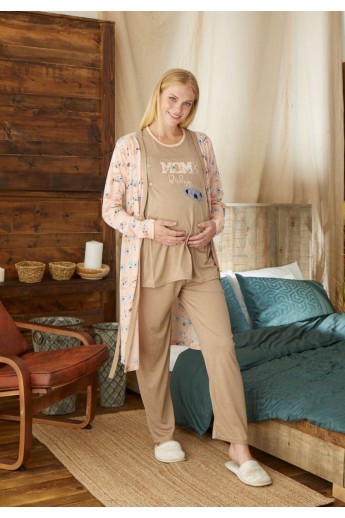 Πιτζάμα εγκυμοσύνης με ρόμπα Pijamood Mom's Baby Μπεζ M