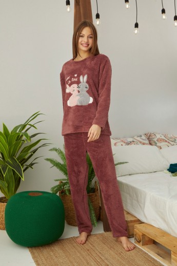 Πιτζαμα Γυναικεια Fleece Cute Ροζ XL
