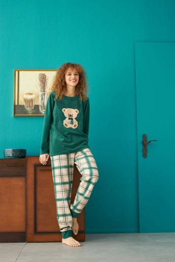 Πιτζαμα γυναικεία Fleece Siyah Inci Happy Bear Πράσινο XL