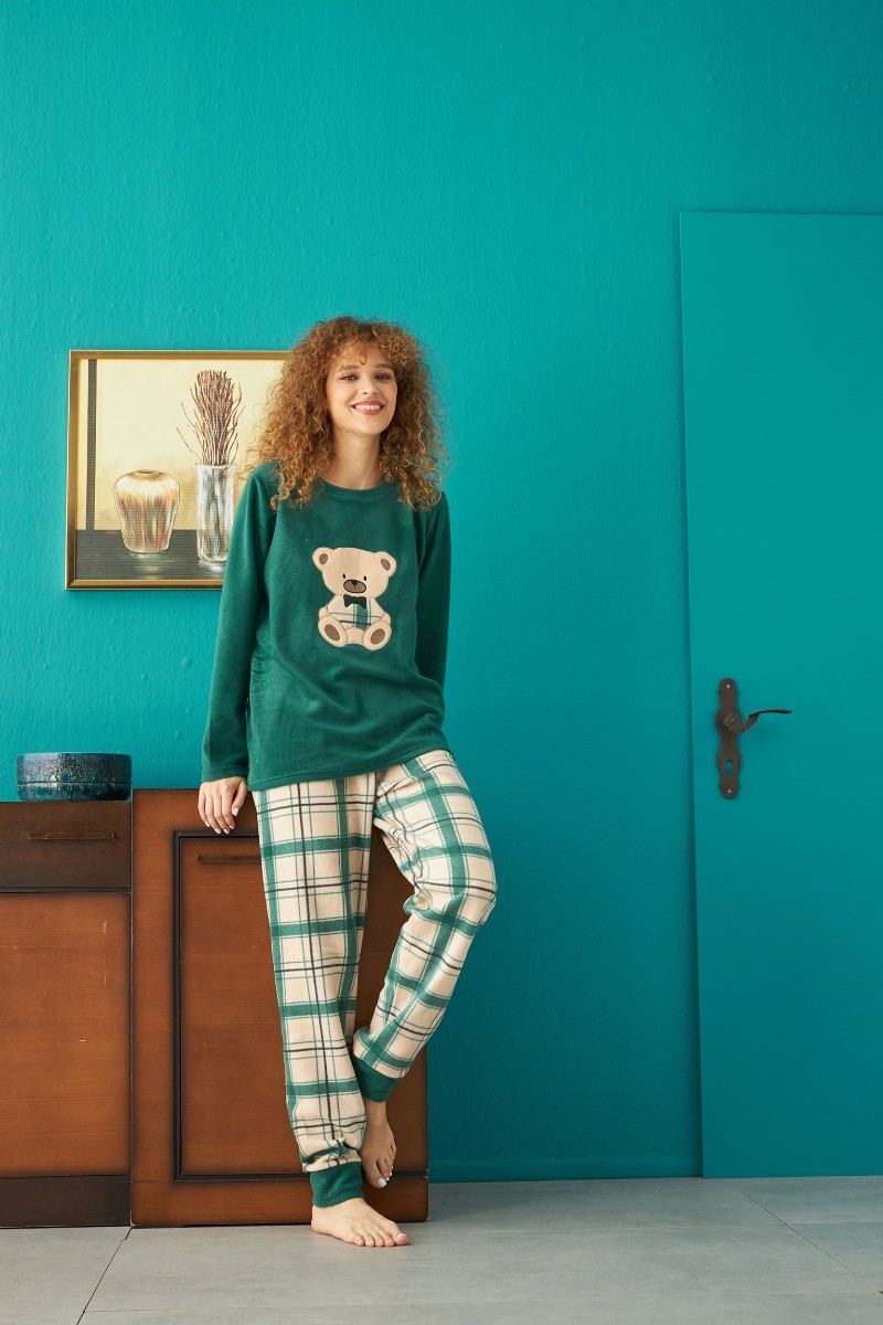 Πιτζαμα γυναικεία Fleece Siyah Inci Happy Bear Πράσινο XL