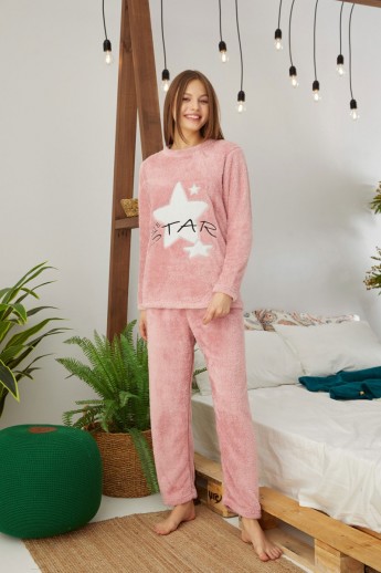 Πιτζαμα Γυναικεια Fleece Star Ροζ XL