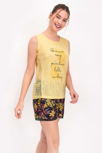 Πιτζαμα Γυναικεια Με Σορτσακι Arnetta  Flowery Lace  Κίτρινο L