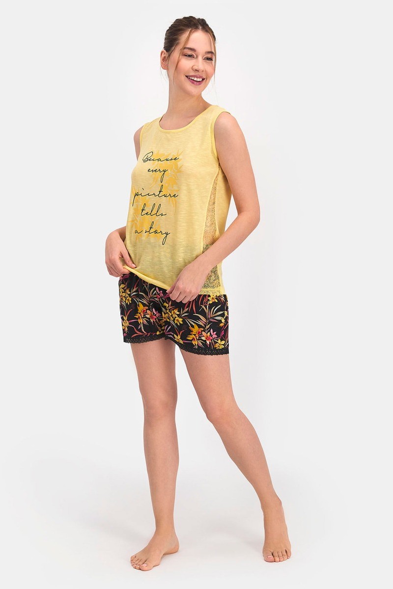 Πιτζαμα Γυναικεια Με Σορτσακι Arnetta  Flowery Lace  Κίτρινο XL