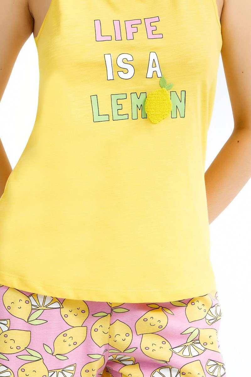 Πιτζαμα Γυναικεια Με Σορτσακι Arnetta Lemon Life Κίτρινο XL