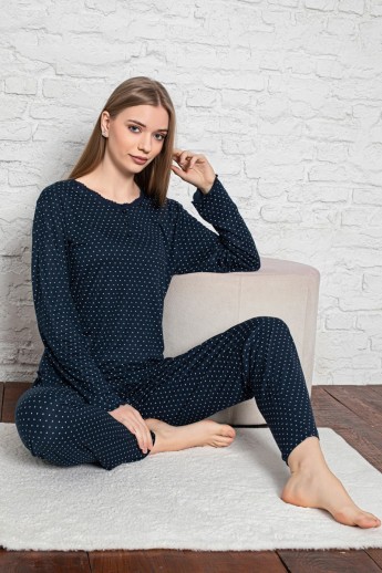 Πιτζαμα γυναικεία Viskoz Baki Collection Blue PouaD Navy Spotted XL