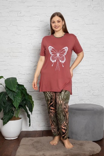 Πιτζαμα γυναικεία Viskoz Baki Collection Butterfly Μπορντώ 3XL