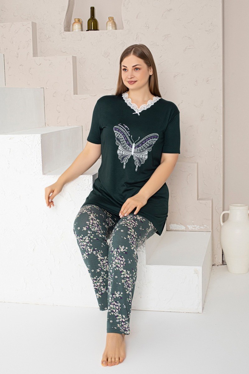 Πιτζαμα γυναικεία Viskoz Baki Collection ButterflyB Κυπαρισσί 3XL