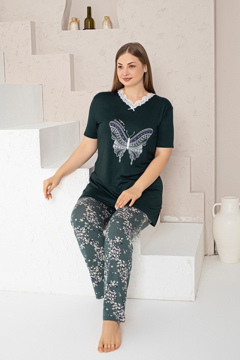 Πιτζαμα γυναικεία Viskoz Baki Collection ButterflyB Κυπαρισσί XL