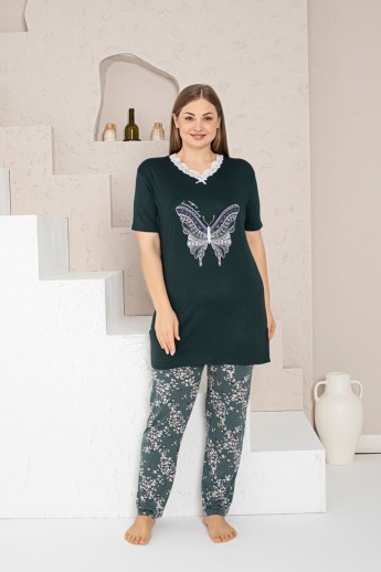 Πιτζαμα γυναικεία Viskoz Baki Collection ButterflyB Κυπαρισσί XXL