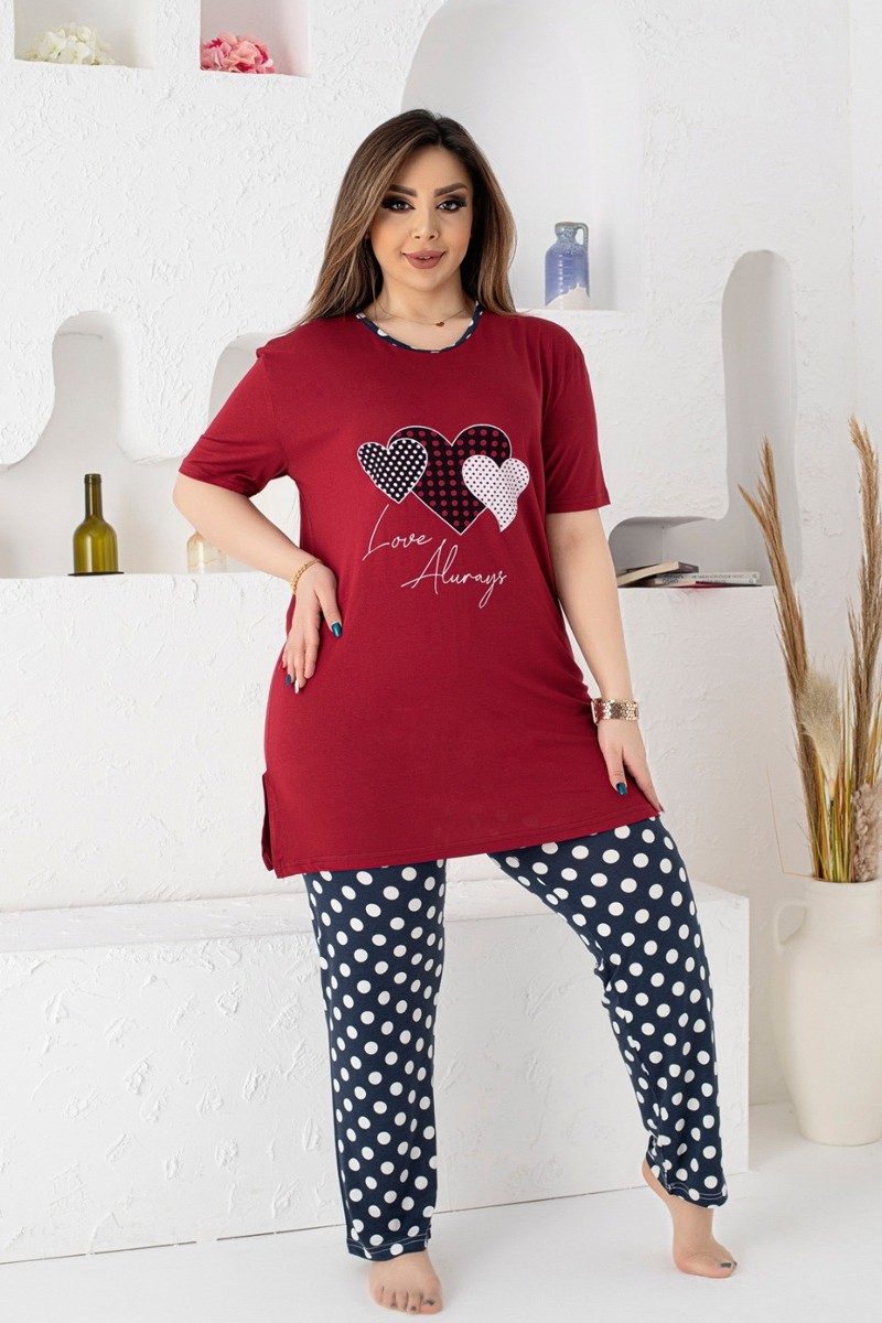 Πιτζαμα γυναικεία Viskoz Baki Collection LoveAlways Μπορντώ XXL