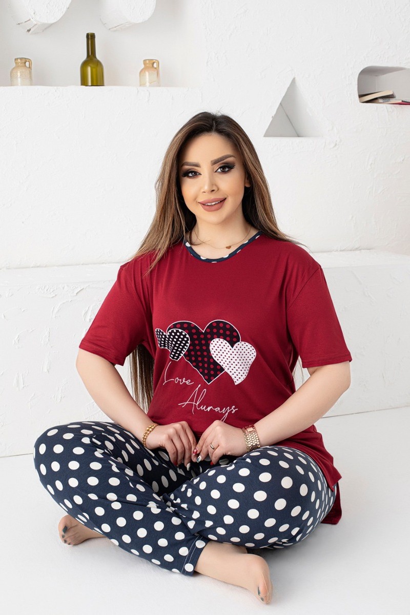 Πιτζαμα γυναικεία Viskoz Baki Collection LoveAlways Μπορντώ XXL