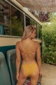 Ribbed Criss Cross Back Bikini Swimwear - Mustard Μουσταρδί L