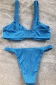 Ribbed Double Twist High Cut Bikini Swimwear - Blue Μπλε S