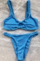 Ribbed Double Twist High Cut Bikini Swimwear - Blue Μπλε S