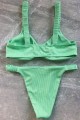 Ribbed Double Twist High Cut Bikini Swimwear - Light Green Λαχανί M