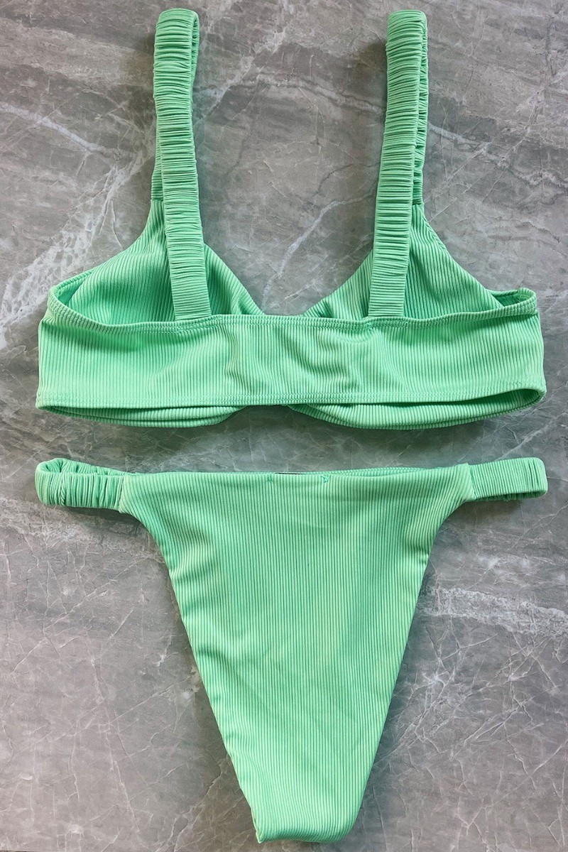 Ribbed Double Twist High Cut Bikini Swimwear - Light Green Λαχανί S