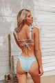 Ribbed Ruffle High Leg Bikini Swimwear - Baby Blue Γαλάζιο - Γκρι S