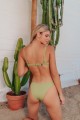Ribbed Ruffle V Wired High Leg Bikini Swimwear - Lime Lime Cream L