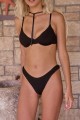 Ribbed Underwired High Cut Bikini Swimwear - Black Μαύρο S