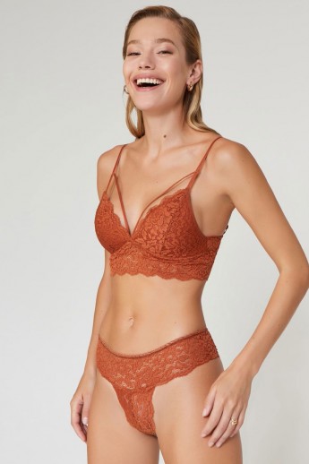 Σετ Bralette Με Εσωρουχο Δαντελενιο Henna Κεραμιδί  90-XL