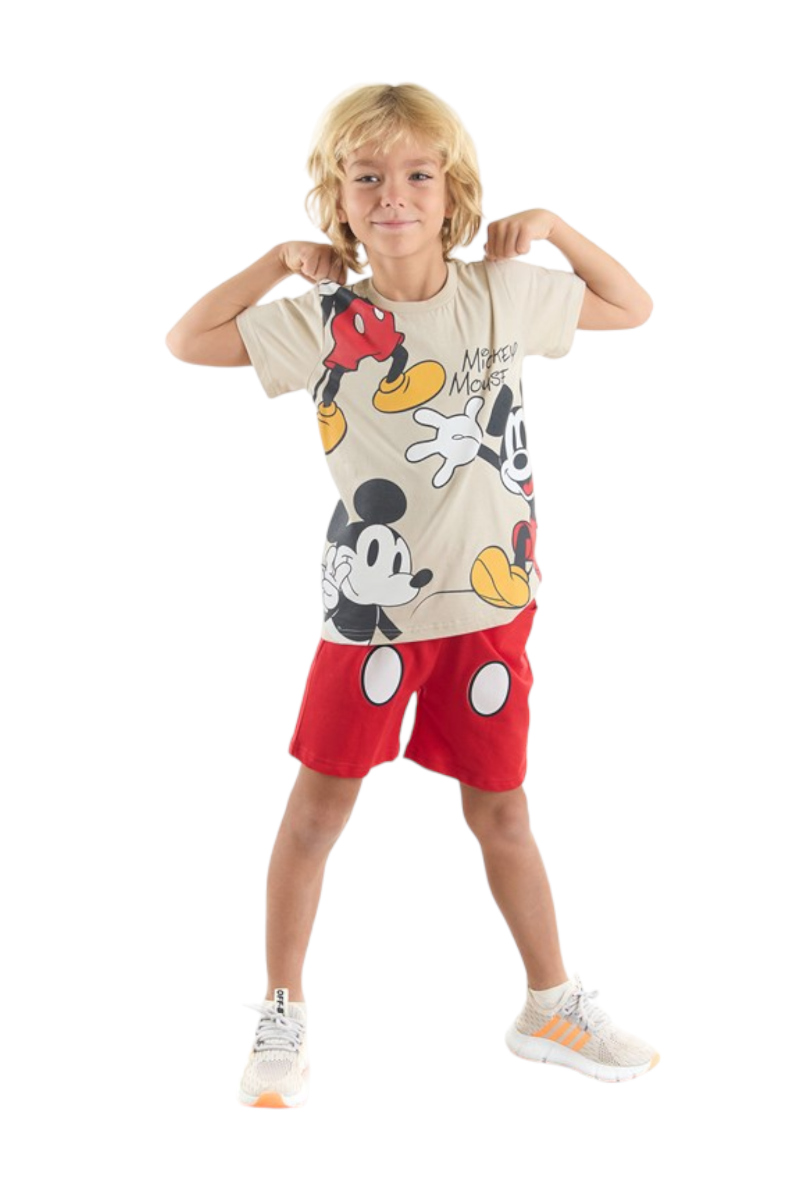 Σετ για αγόρι μπλούζα με βερμούδα Mickey Mouse  Μπεζ 7 (6-7 ετών)