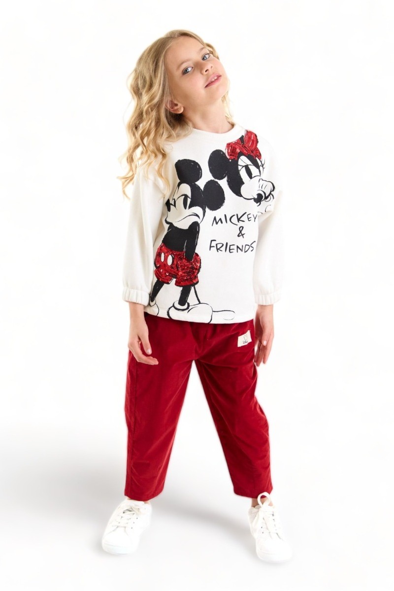Σετ για κορίτσι Cimpa Minnie Mouse με φούτερ μπλούζα και κοτλέ παντελόνι Λευκό 4 (3-4 ετών)