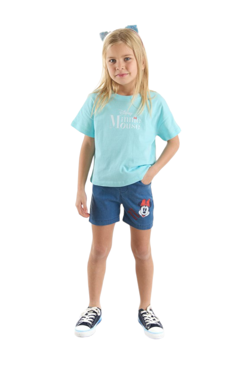 Σετ μπλούζα με τζιν σορτσάκι για κορίτσι σιελ Disney Minnie Mouse Σιελ 4 (3-4 ετών)