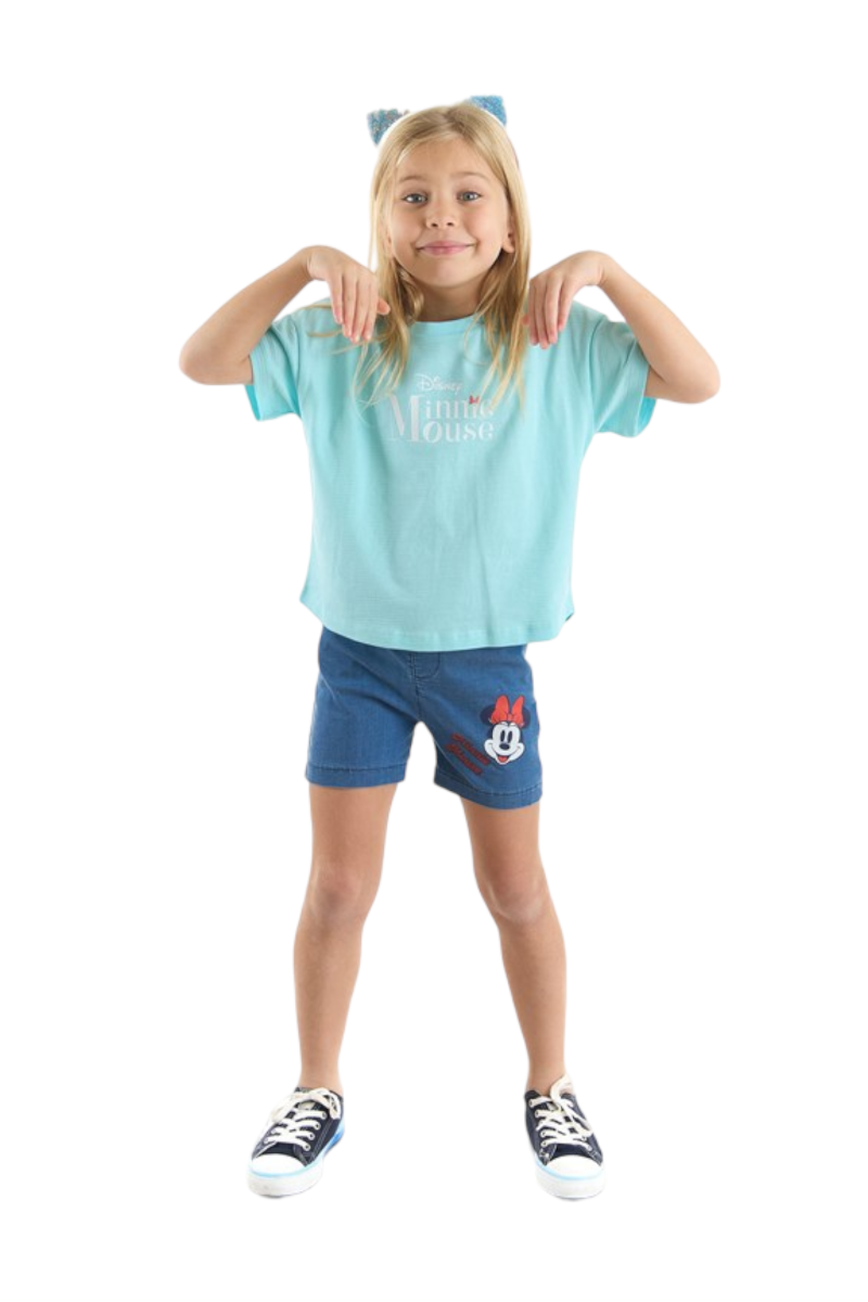 Σετ μπλούζα με τζιν σορτσάκι για κορίτσι σιελ Disney Minnie Mouse Σιελ 6 (5-6 ετών)
