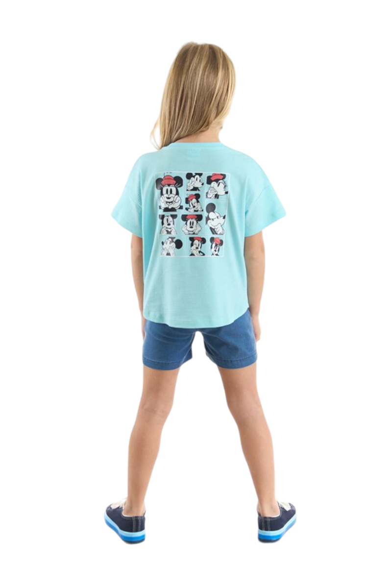 Σετ μπλούζα με τζιν σορτσάκι για κορίτσι σιελ Disney Minnie Mouse Σιελ 7 (6-7 ετών)