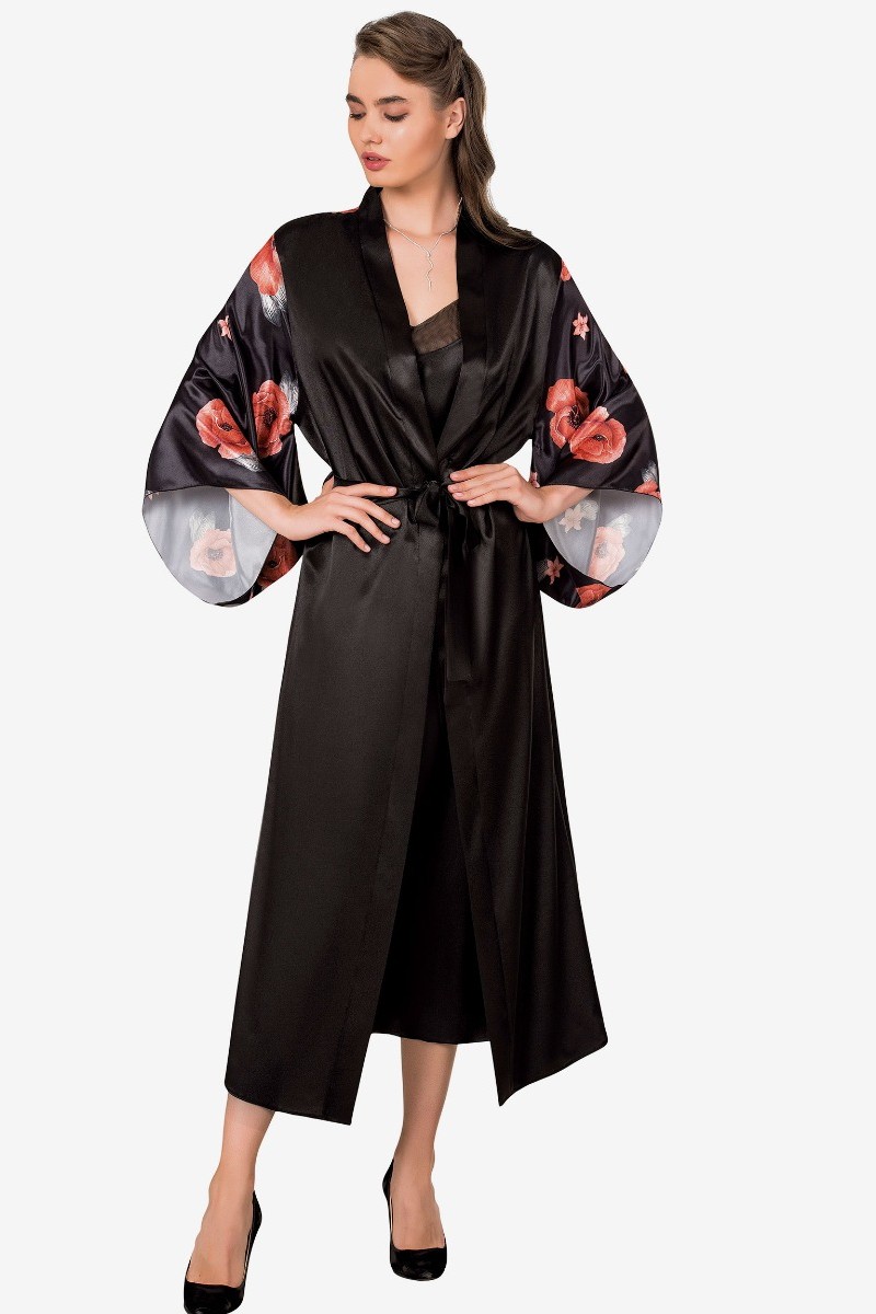 Σετ Ρομπα Νυχτικό Σατεν Moongirl Elegant Flower Μαύρο S Σετ Ρομπα Νυχτικό Σατεν Moongirl Elegant Flower Μαύρο S