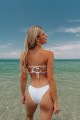 Ribbed Cinched Tie Bandenau Bikini Swimwear - White Λευκό M