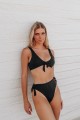 Tie Front High Waisted Bikini Swimwear - Black Μαύρο L