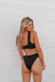 Tie Front High Waisted Bikini Swimwear - Black Μαύρο L