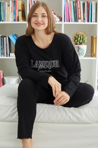 Πιτζάμα γυναικεία βαμβακερή Sexen Plus Size Lamour Paris Μαύρο 4XL
