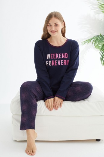 Πιτζάμα γυναικεία βαμβακερή Sexen Plus Size Weekend Forever Μπλε 5XL